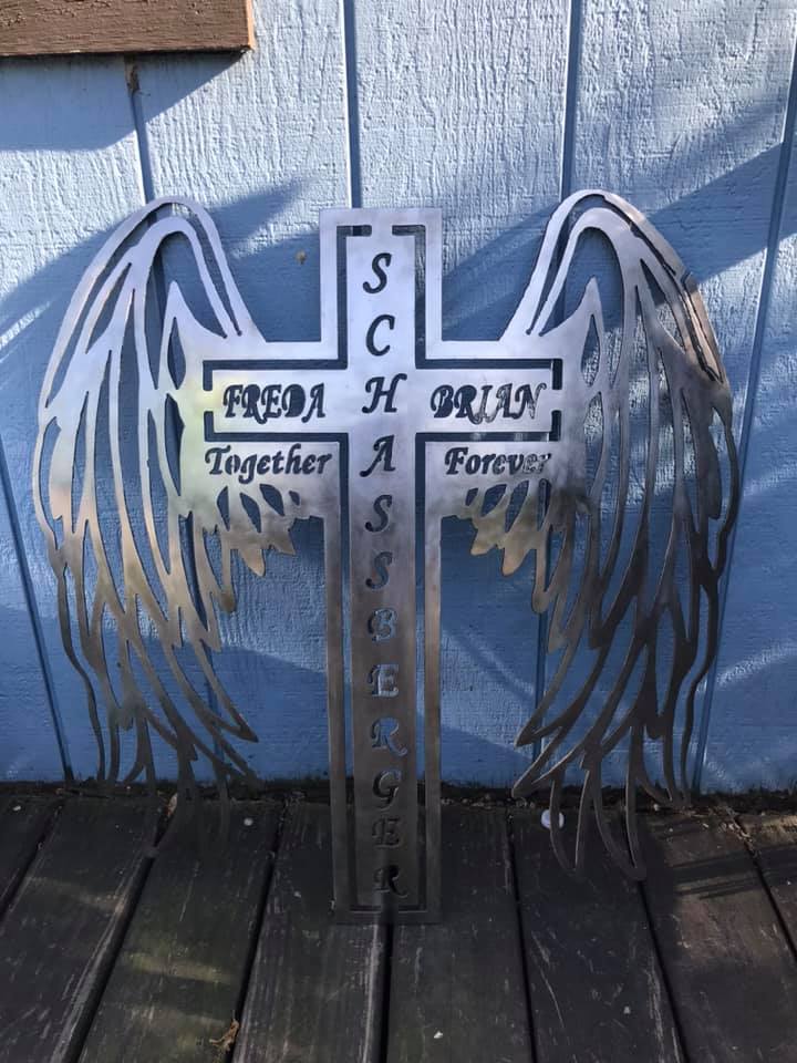 Metal Angel Wings Distressed Wings Cross and Angel Wings